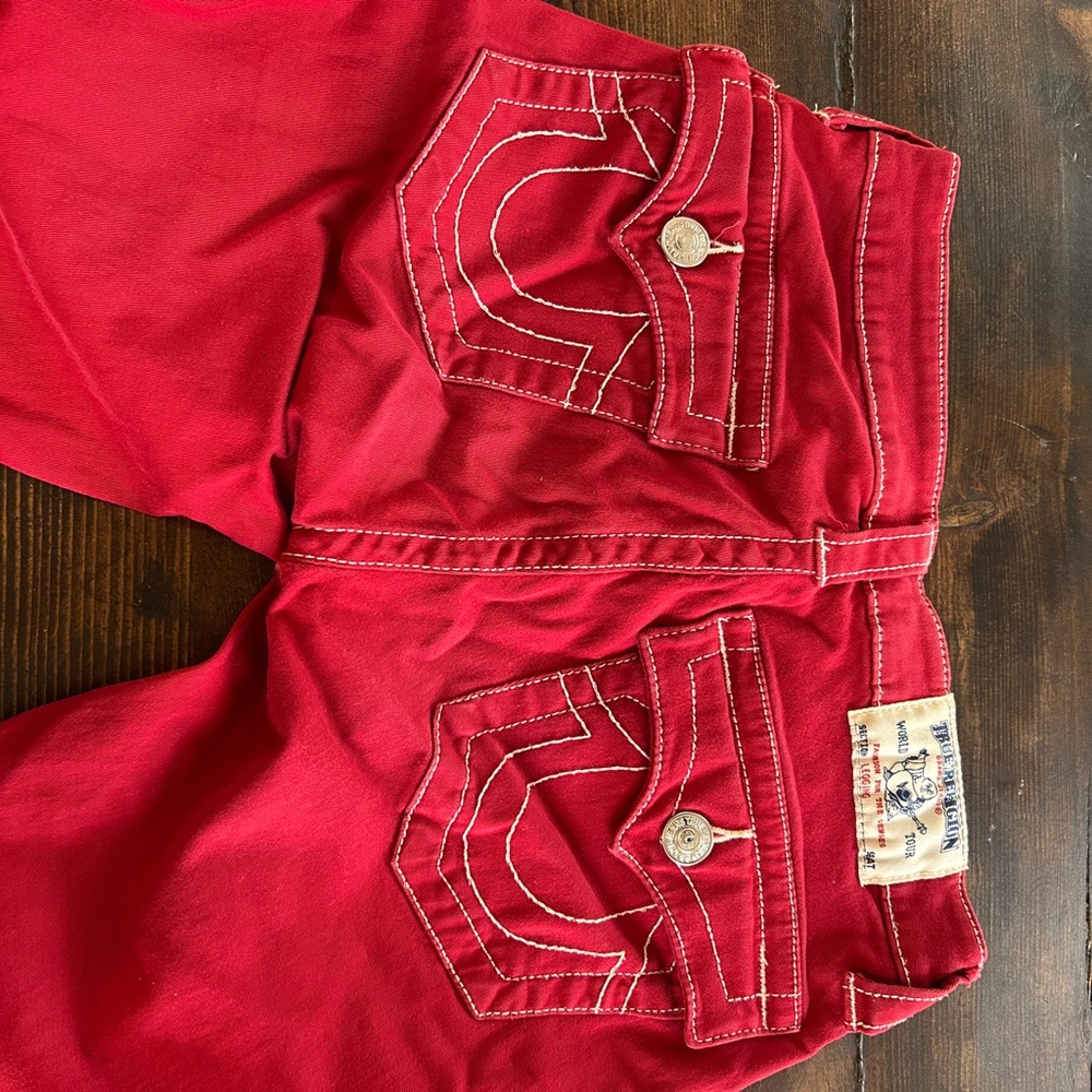 True Religion Women’s Skinny Jeans in Red with Contrast Stitching